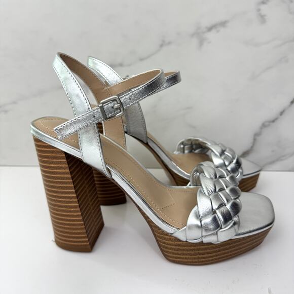 Charles By Charles David Women Ironic Sandals Size 7 Braided Metallic Silver - Picture 2 of 10